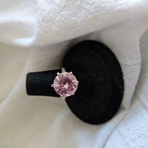 Pink round stone ring, size 6.5, sterling silver